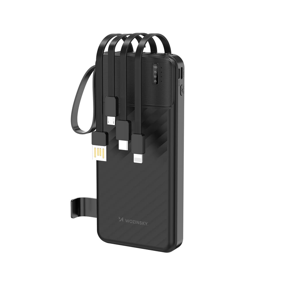 Wozinsky W11-B powerbank 10000mAh, 10W, s kabli in svetilko - črna