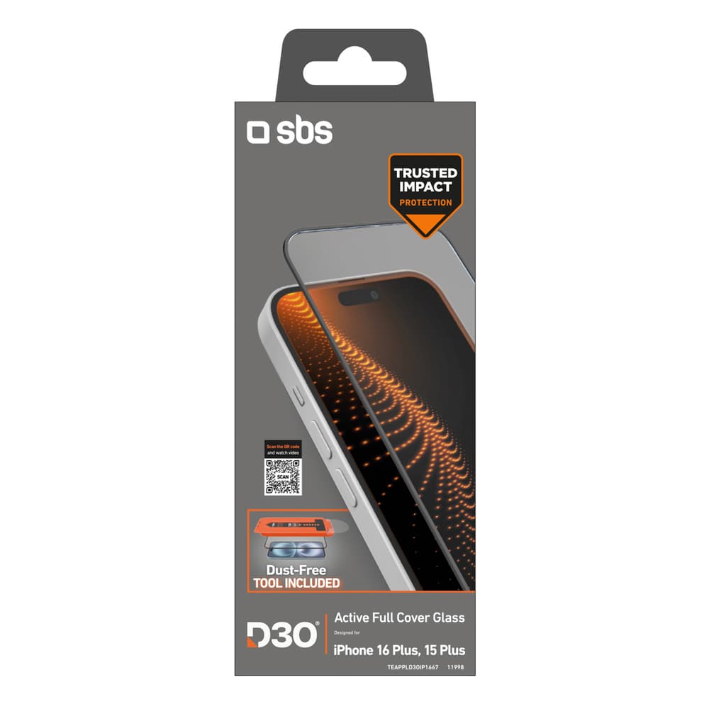 SBS kaljeno steklo z D3O za iPhone 16 Plus / 15 Plus z aplikatorjem 2