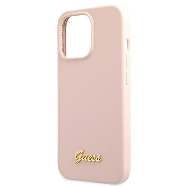 Ovitek Guess Silicone Script Gold Logo za iPhone 13 Pro Max 6.7" - svetlo roza 6