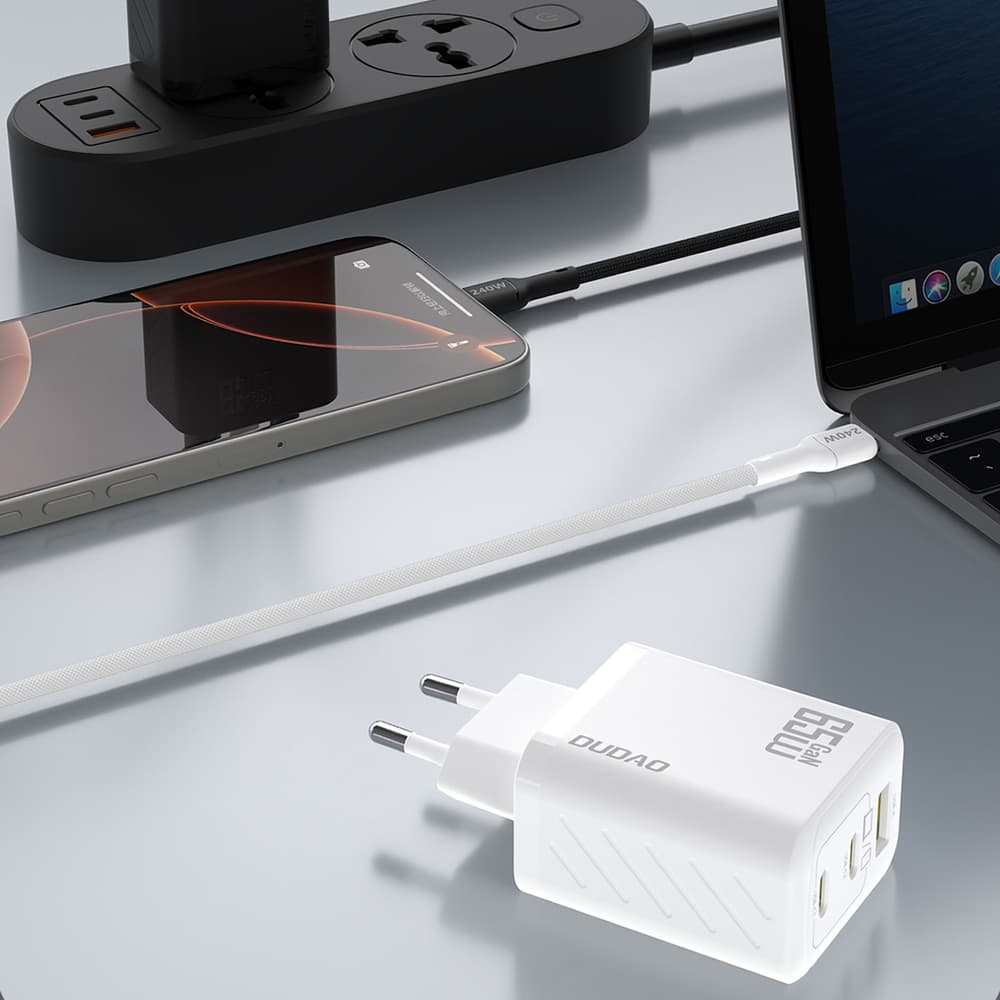 Dudao A29C 65W GaN stenski polnilnik + USB-C kabel, bela 4