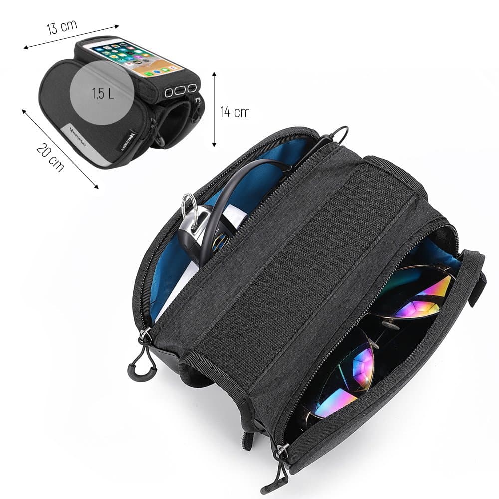 Wozinsky okvirna torba za kolo + etui za telefon do 6.5" 1.5L črna 3