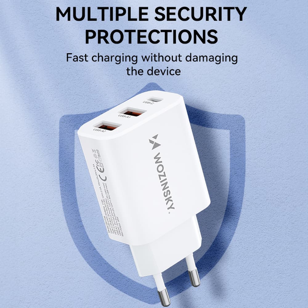 Wozinsky CWCUCW 30W stenski polnilnik, 1x USB-C, 2x USB-A, bela 6
