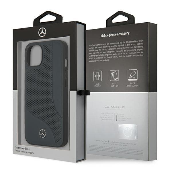 Ovitek Mercedes usnjen Perforated za iPhone 13 mini, modri 8