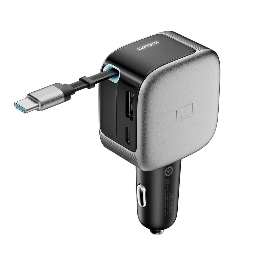 Cuktech CC903P 100W avto polnilec z zaslonom in izvlečnim kablom - Siv