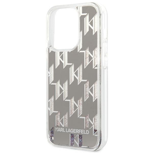 Karl Lagerfeld ovitek za iPhone 14 Pro Liquid Glitter Monogram, srebrn 6