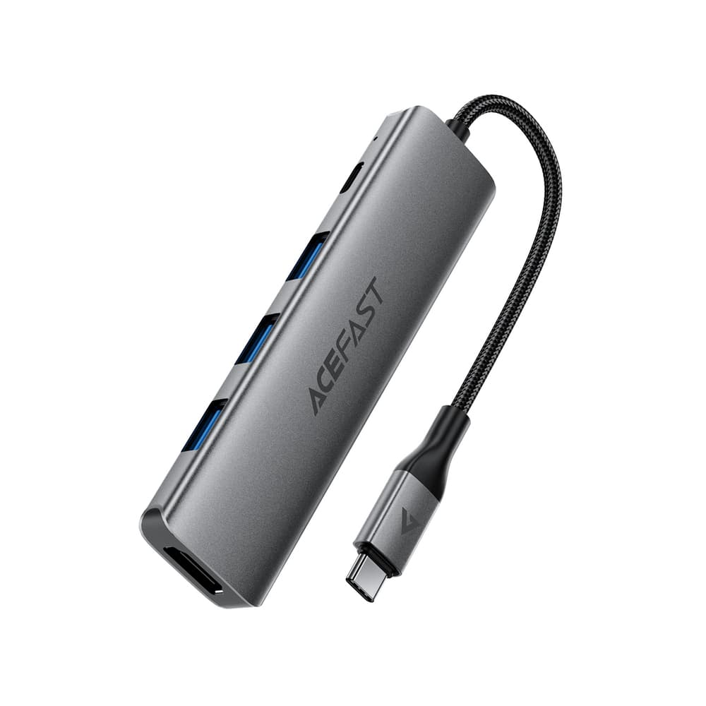 Acefast J16 USB-C Hub 5-v-1, HDMI 4K 60Hz, PD 90W, siva