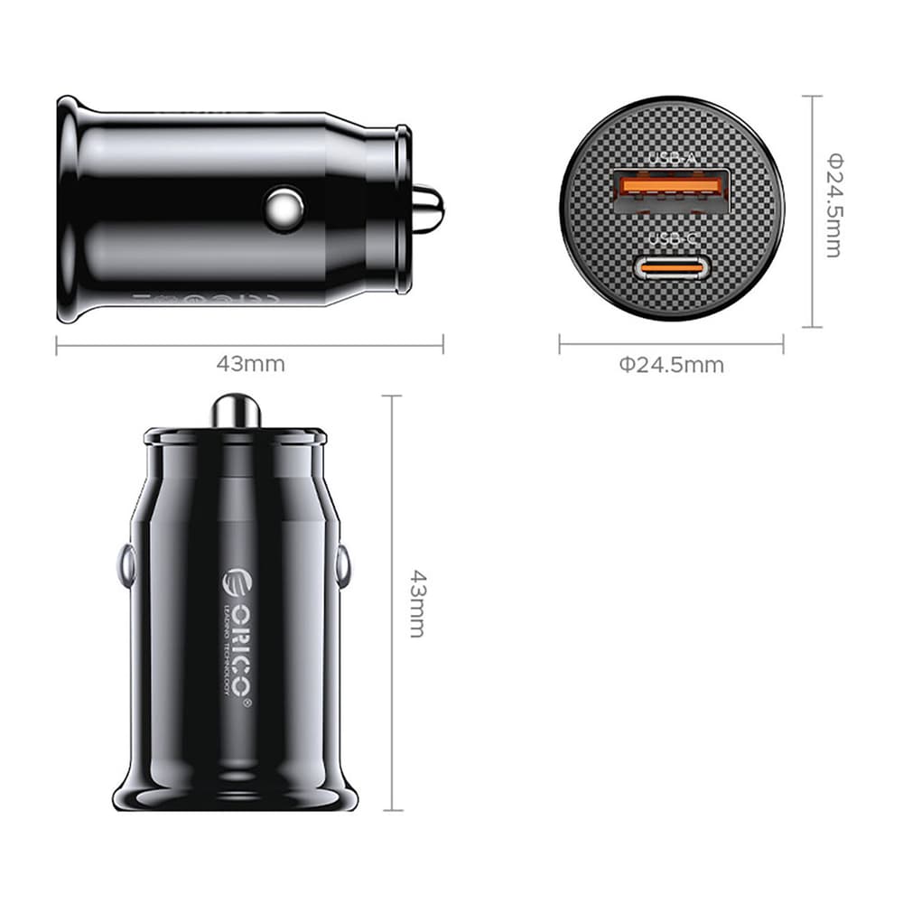 Orico PowerMini 30W avto polnilec USB-C + USB-A - črn 2