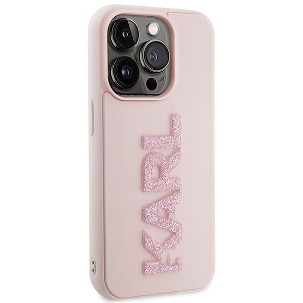 Ovitek Karl Lagerfeld 3D Rubber Glitter Logo za iPhone 15 Pro - roza 4