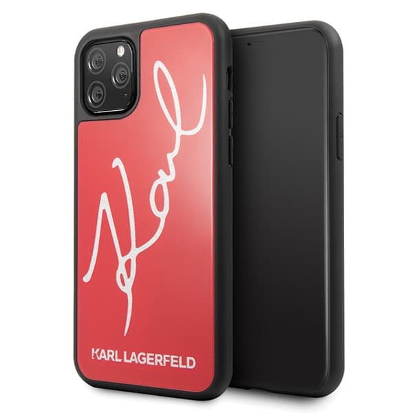 Karl Lagerfeld Signature Glitter ovitek za iPhone 11 Pro, rdeč