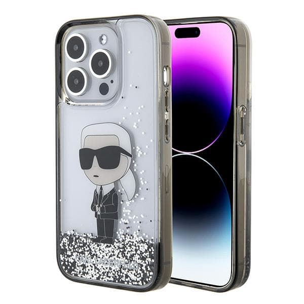 Ovitek Karl Lagerfeld Liquid Glitter Ikonik za iPhone 15 Pro - prozoren