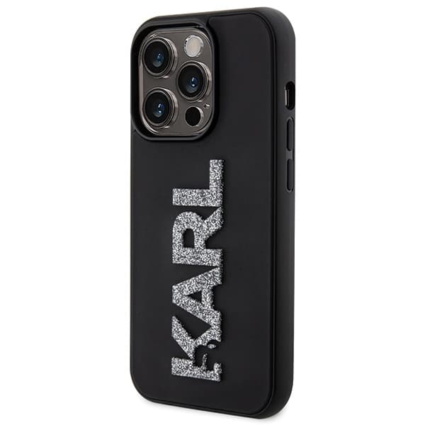 Ovitek Karl Lagerfeld 3D Rubber Glitter Logo za iPhone 15 Pro Max - črna 2