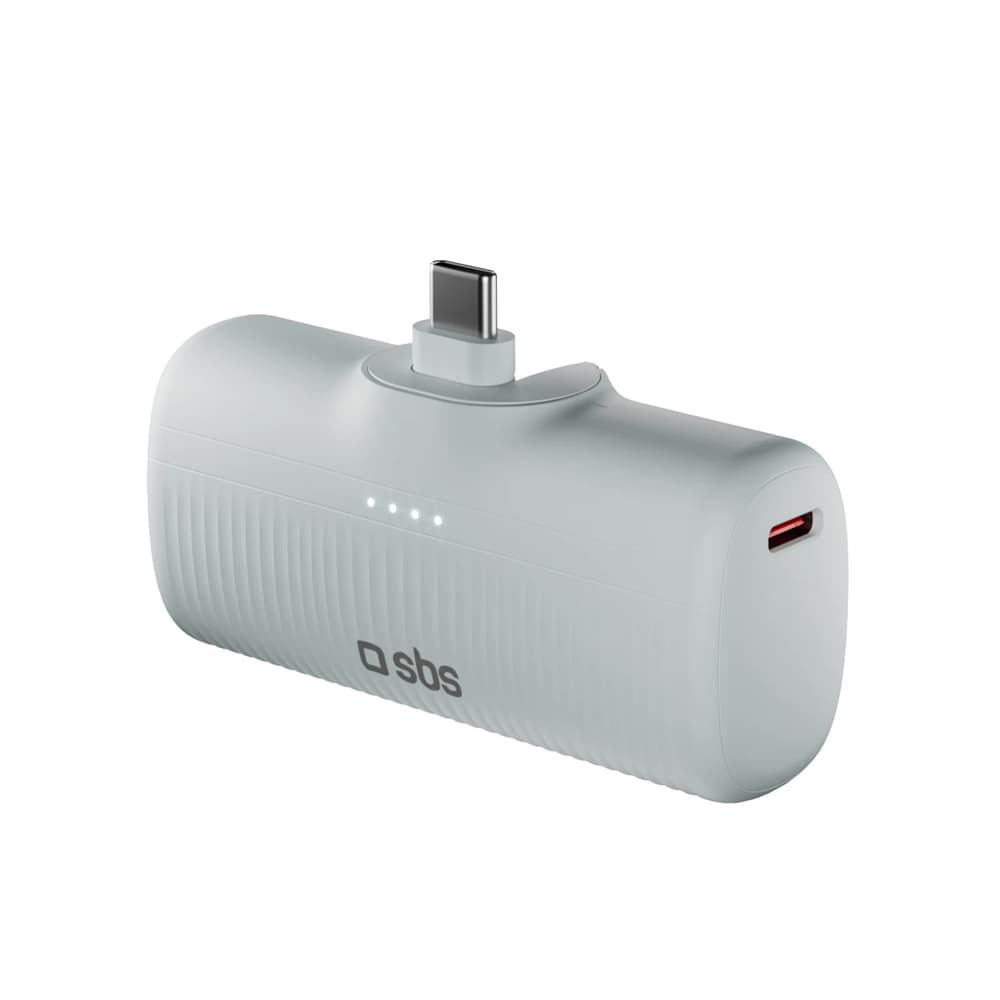 Prenosni polnilnik SBS EcoPower 5000 mAh 10W, vgrajen USB-C, siv