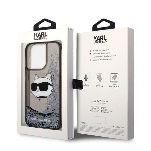 Karl Lagerfeld etui za iPhone 14 Pro Max, Glitter Choupette Head, črn 8