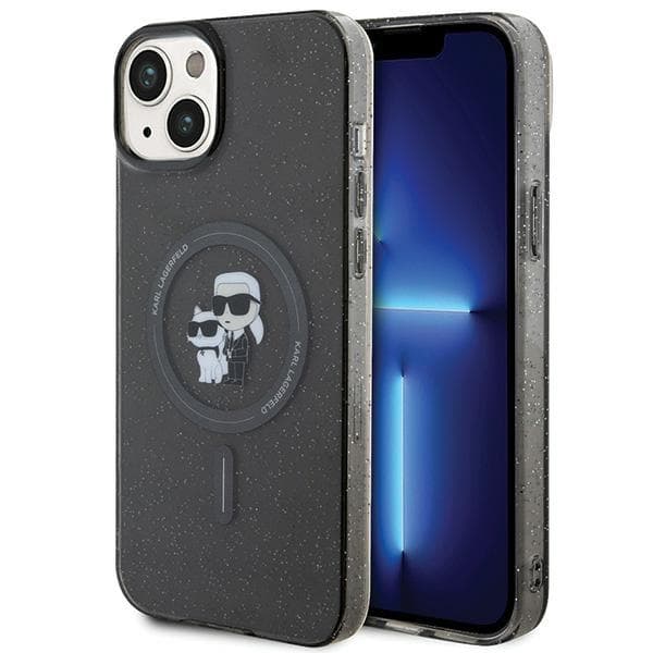 Ovitek Karl Lagerfeld Karl&Choupette Glitter MagSafe za iPhone 15 Plus - črn