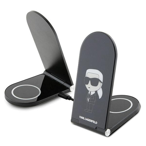 Karl Lagerfeld Ikonik MagSafe 15W Indukcijski polnilec, Zložljiv 2v1 - črn