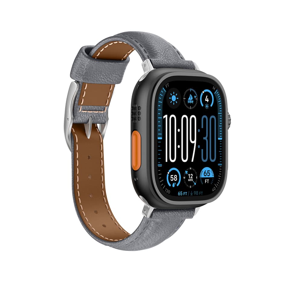 Usnjen pašček AmazingThing Class Band za Apple Watch 45/46/49mm - Siva 3