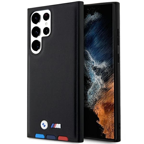 Ovitek BMW BMHCS23L22PTDK za Samsung Galaxy S23 Ultra, usnje, trikolor, črn