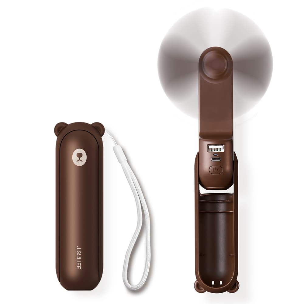 Ročni ventilator Jisulife Life8 Plus, rjav, s funkcijo power bank