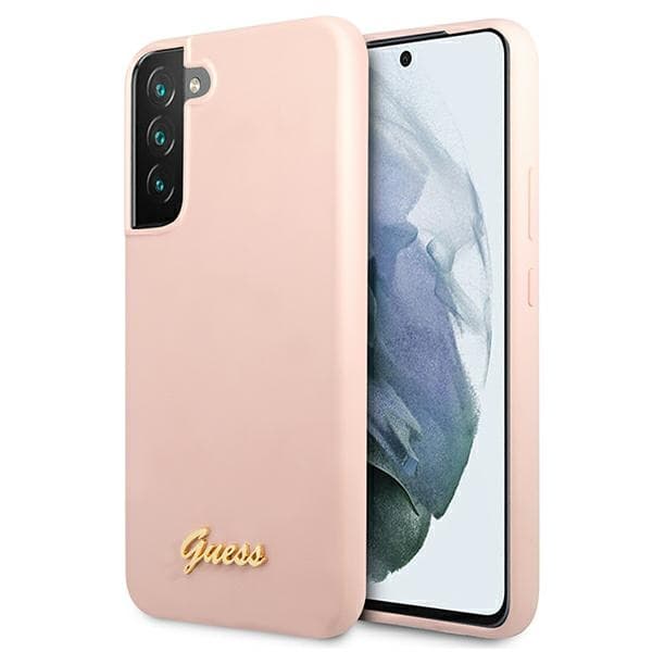 Ovitek Guess Silicone Script Metal Logo za Samsung S22+ S906 - roza