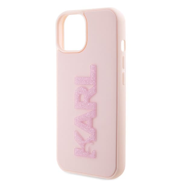 Ovitek Karl Lagerfeld 3D Rubber Glitter Logo za iPhone 15 Plus - roza 6