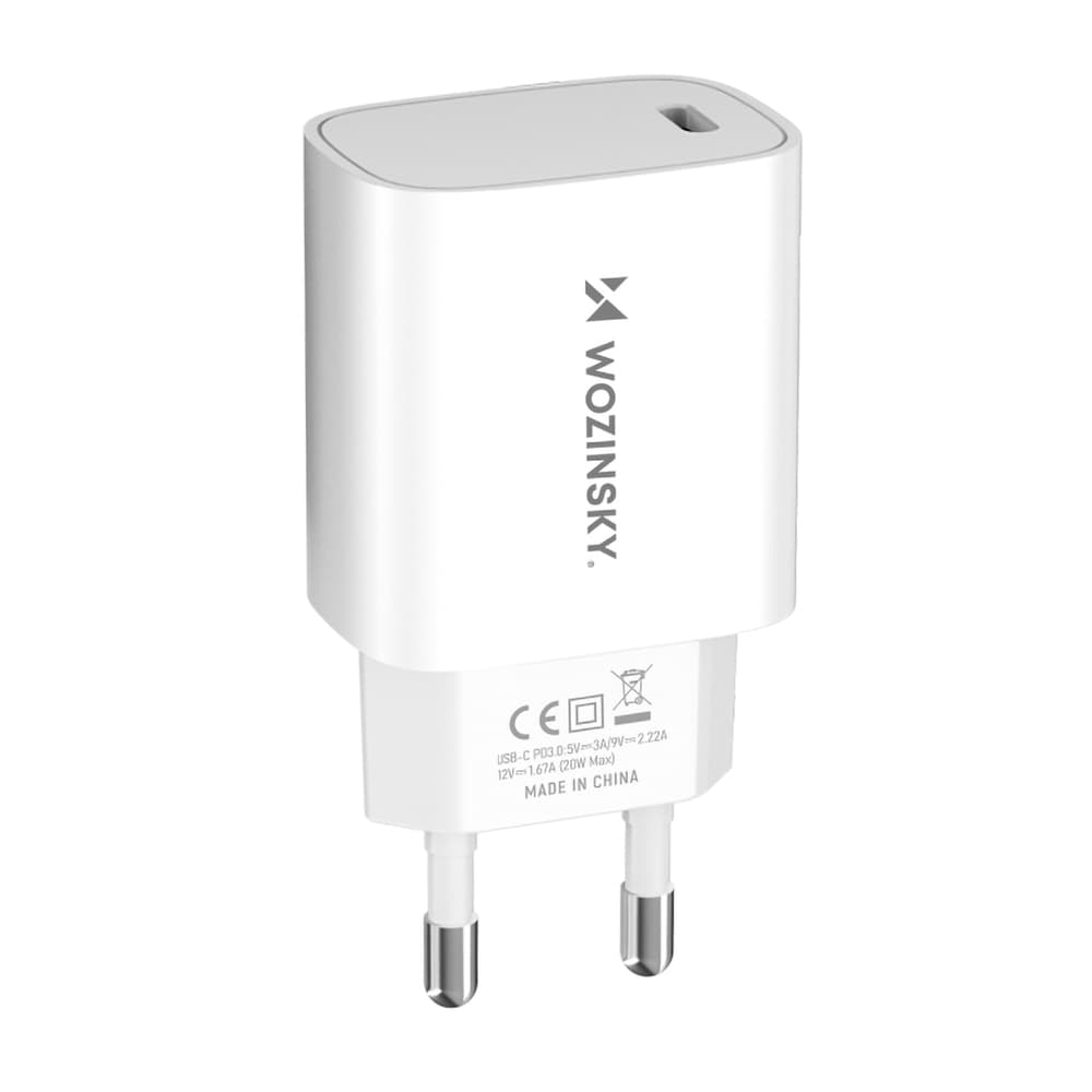 Stenski polnilnik Wozinsky WGWCCW 20W, USB-C - bel