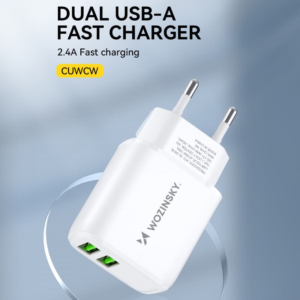 Wozinsky CUWCW 2.4A stenski polnilec, 2xUSB-A, bel 6