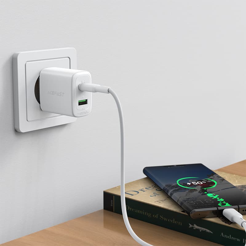 Acefast stenski polnilnik USB-C/USB 20W, PD, QC 3.0, FCP, bel (A25) 8