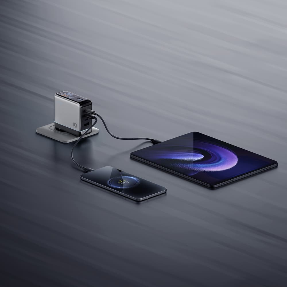 Cuktech AD1204U 120W GaN polnilec z zaslonom in USB-C kablom - Srebrn 8