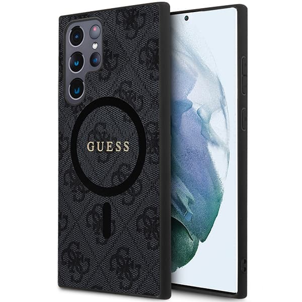 Ovitek za Samsung Galaxy S24 Ultra Guess 4G Collection Leather Metal Logo MagSafe - črna