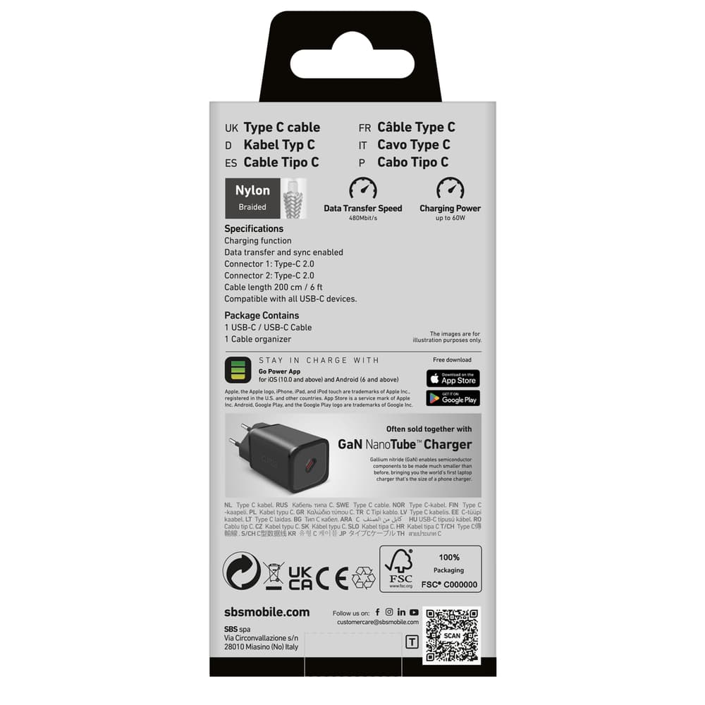 SBS TECABLETISSUETCC2G 2x USB-C kabel, 2m, 60W PD, siv 3