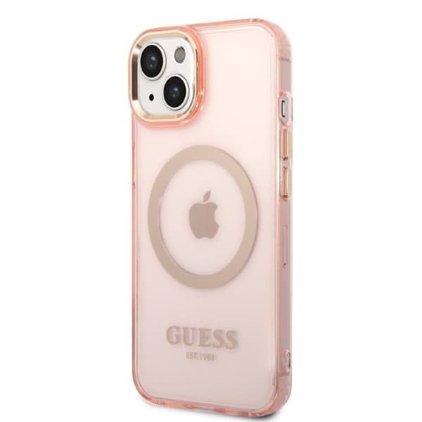 Ovitek Guess GUHMP14SHTCMP za iPhone 14 6.1" roza z zlatim obrobom MagSafe 2