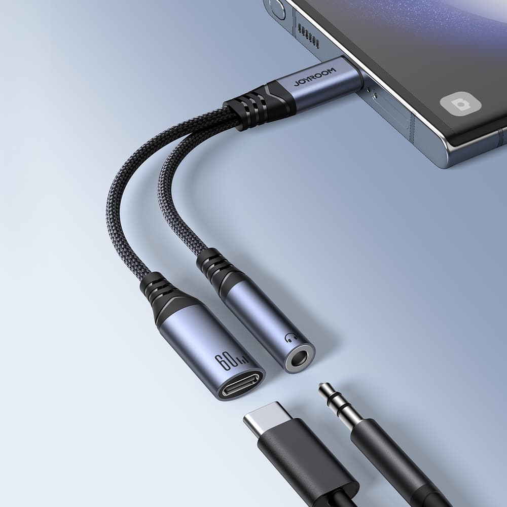Joyroom SY-C02 USB-C na USB-C / 3.5 mm jack DAC adapter 2v1 - črn 8