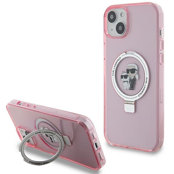 Karl Lagerfeld ovitek za iPhone 15 Plus 6.7" Ring Stand Karl & Choupette MagSafe, roza