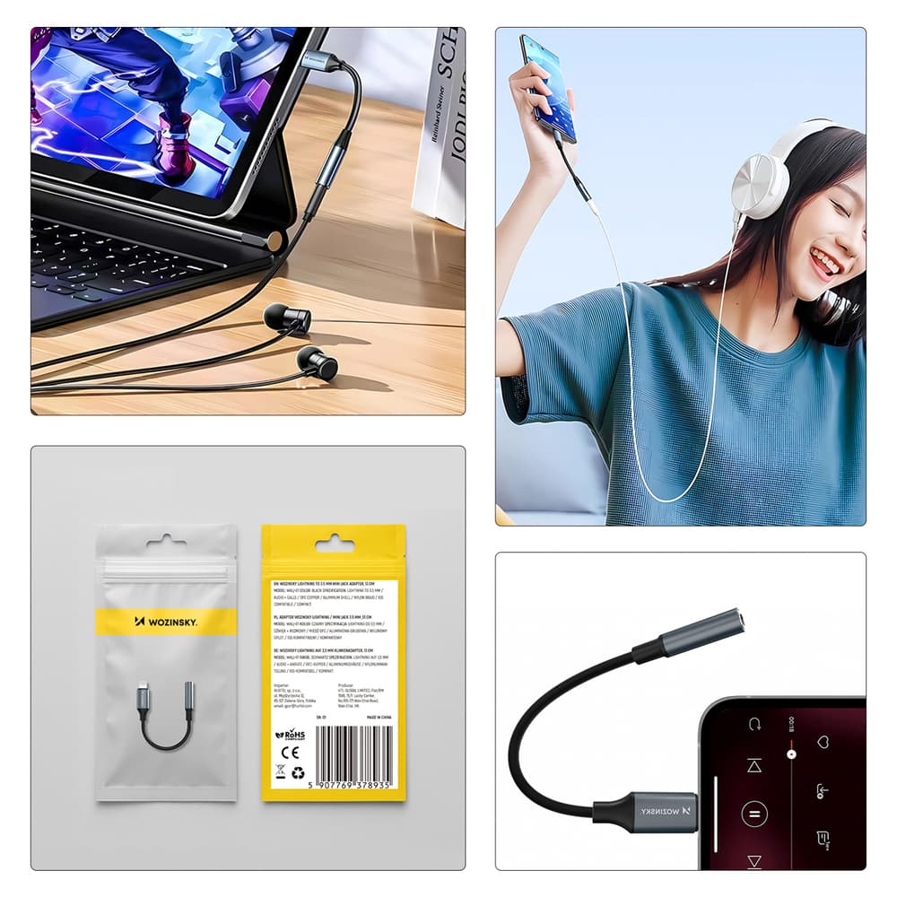 Wozinsky WALJ-01 Lightning na 3.5mm adapter (črn) 2
