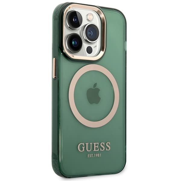 Ovitek Guess Gold Outline Translucent MagSafe za iPhone 14 Pro Max, zelen 4