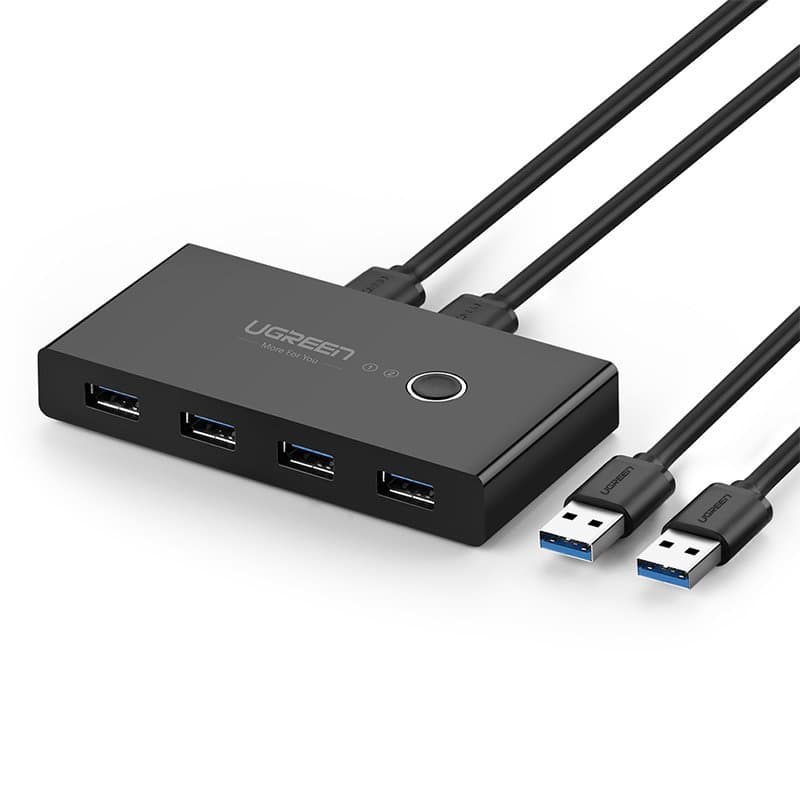 Ugreen US216 30768 HUB preklopnik 4x USB 3.2 Gen 1 za 2 računalnika, črn