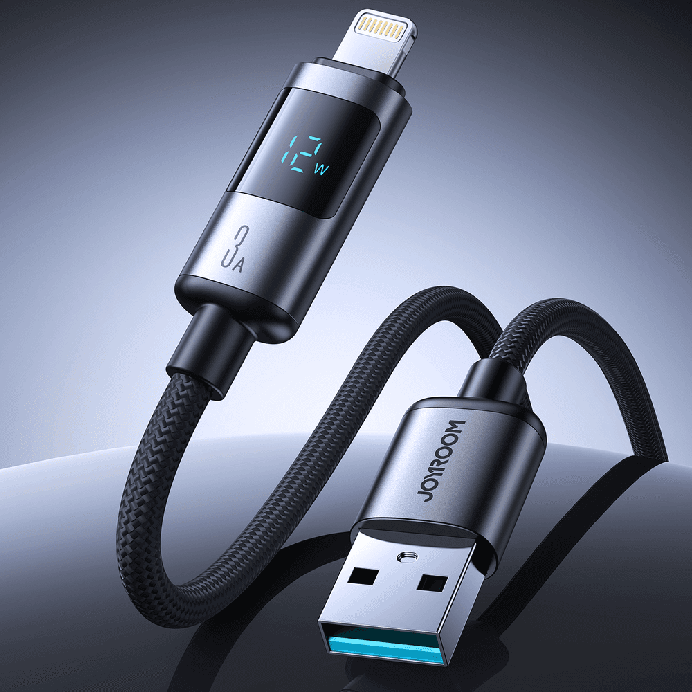 Joyroom S-A16 Pro USB-A - Lightning Kabel 1.2m, 3A, LED Zaslon, Črn 3