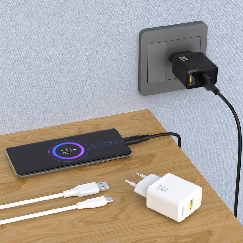 Dudao A23TEU 2.4A GaN EU polnilnik USB-A v USB-C kabel - bela 2