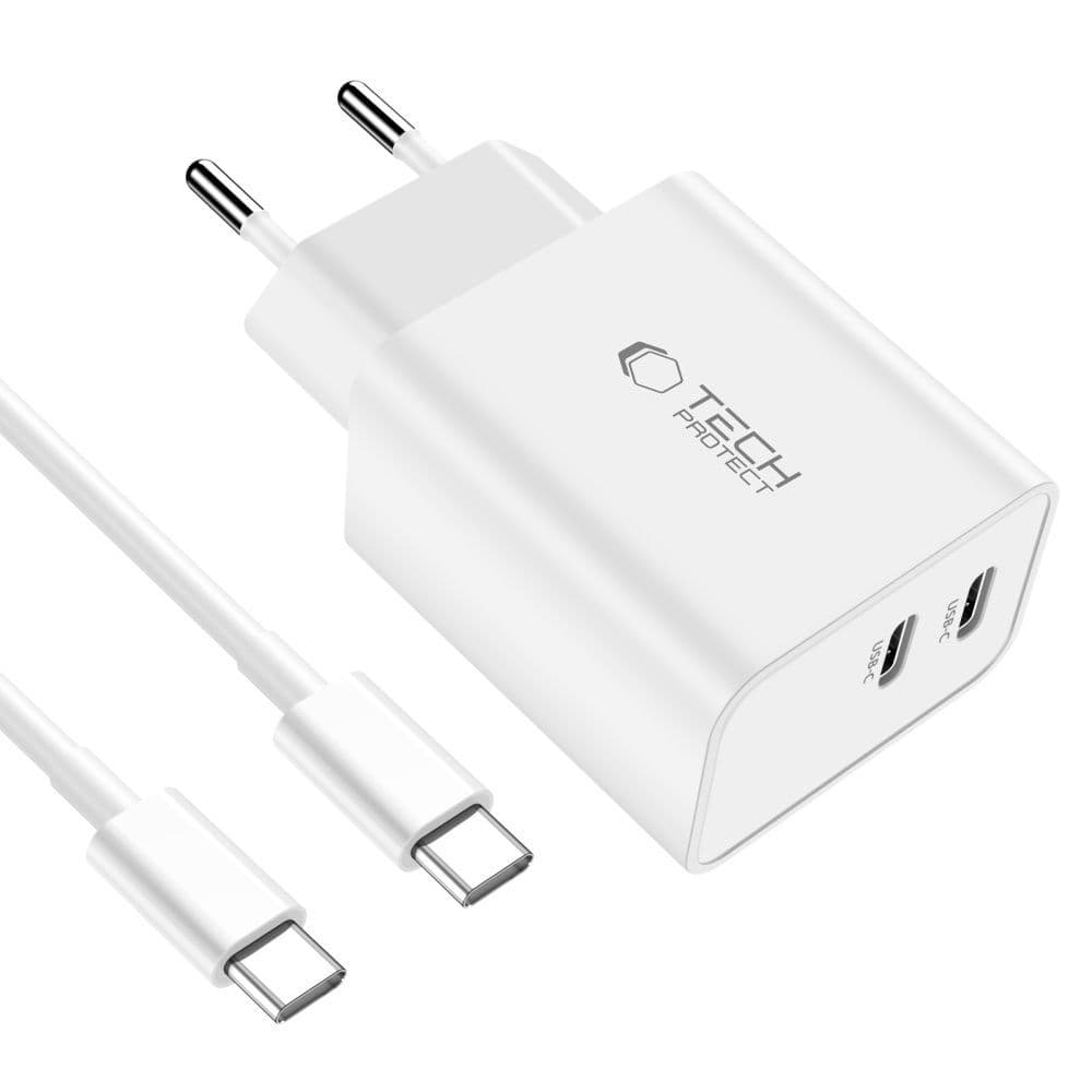 Tech-Protect C35W PD polnilnik 2x USB-C, 35W, s kablom USB-C/USB-C 3