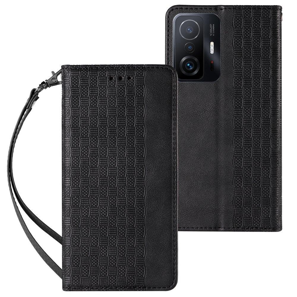 Ovitek Magnet Strap Case za Xiaomi Redmi Note 11 Pro (denarnica, vrvica), črni