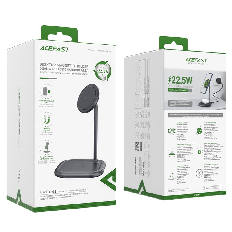 Acefast E6 15W Qi brezžični polnilnik z MagSafe, stojalo, siv 5