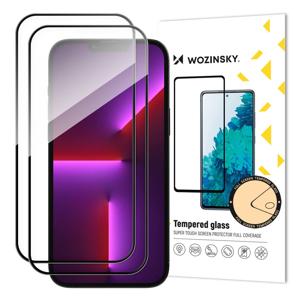 2 kosa Wozinsky kaljeno steklo Full Glue s okvirjem za iPhone 15, črno