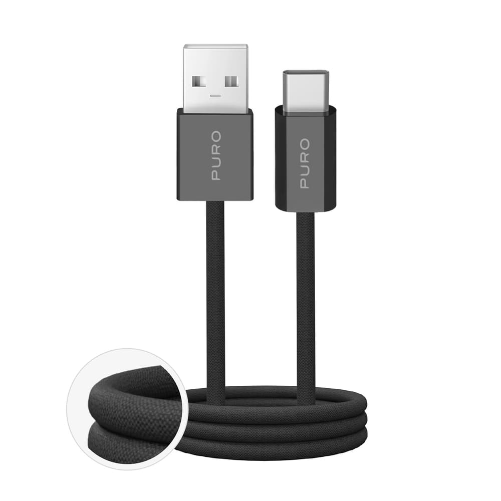 Puro Fabrik 2.0 kabel USB-A - USB-C, 1.5m, 10W, pleten - črn