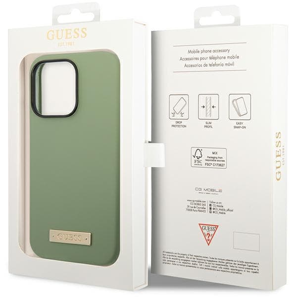Ovitek Guess Silicone Logo Plate MagSafe za iPhone 14 Pro Max, zelen 8