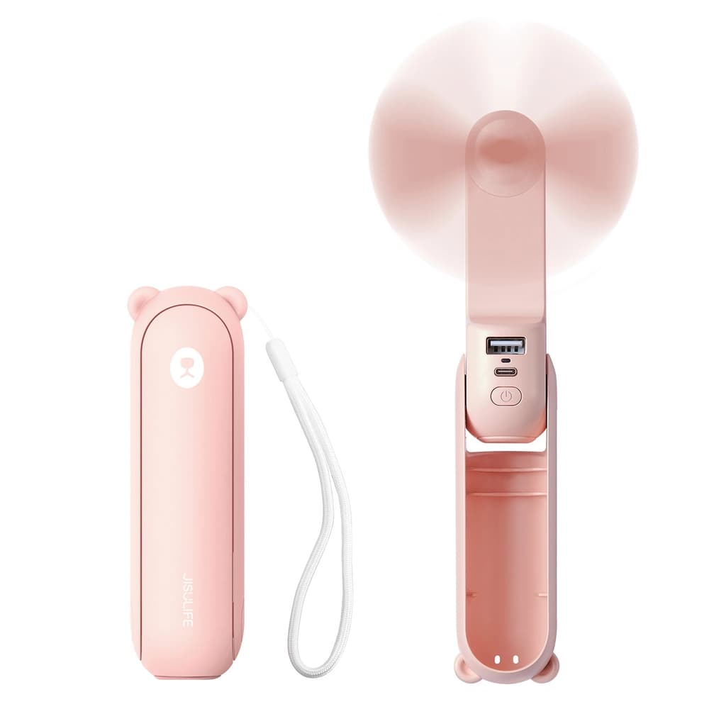 Jisulife Life8 Plus ročni ventilator z napajanjem in svetilko 4500mAh, roza