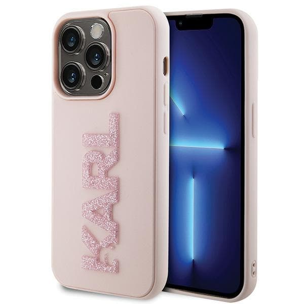 Ovitek Karl Lagerfeld 3D Rubber Glitter Logo za iPhone 15 Pro - roza