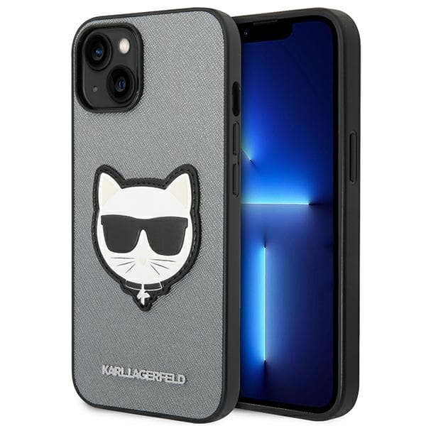 Karl Lagerfeld Saffiano Choupette ovitek za iPhone 14 Plus - Srebrna