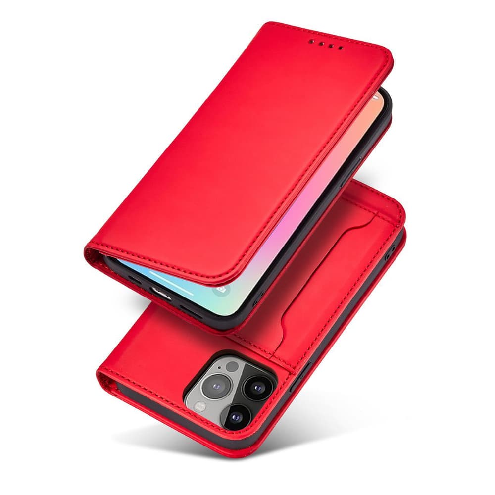 Ovitek Hurtel Magnet Card za iPhone 14 Pro Max, denarnica, stojalo, rdeči 3