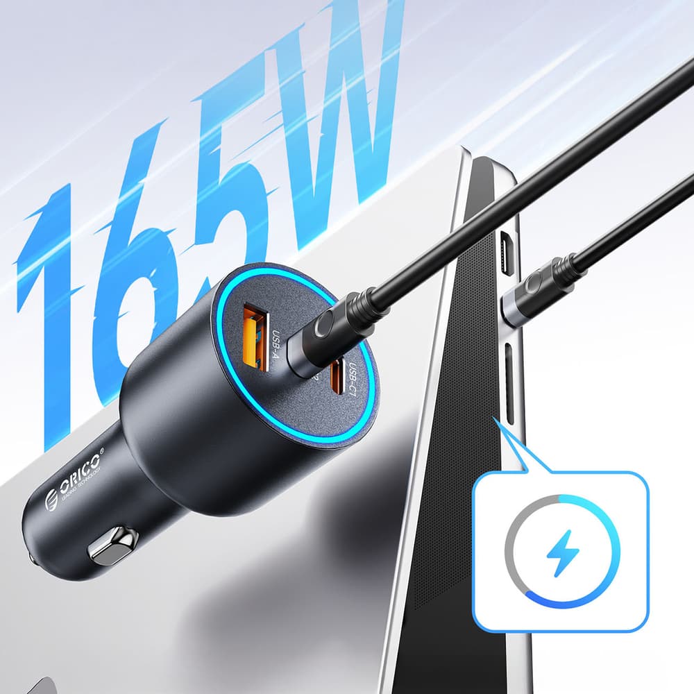Orico HyperDrive 165W avtomobilski polnilnik, USB-A + 2x USB-C - črn 5