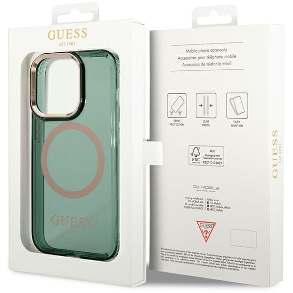 Ovitek Guess Gold Outline Translucent MagSafe za iPhone 14 Pro Max, zelen 8